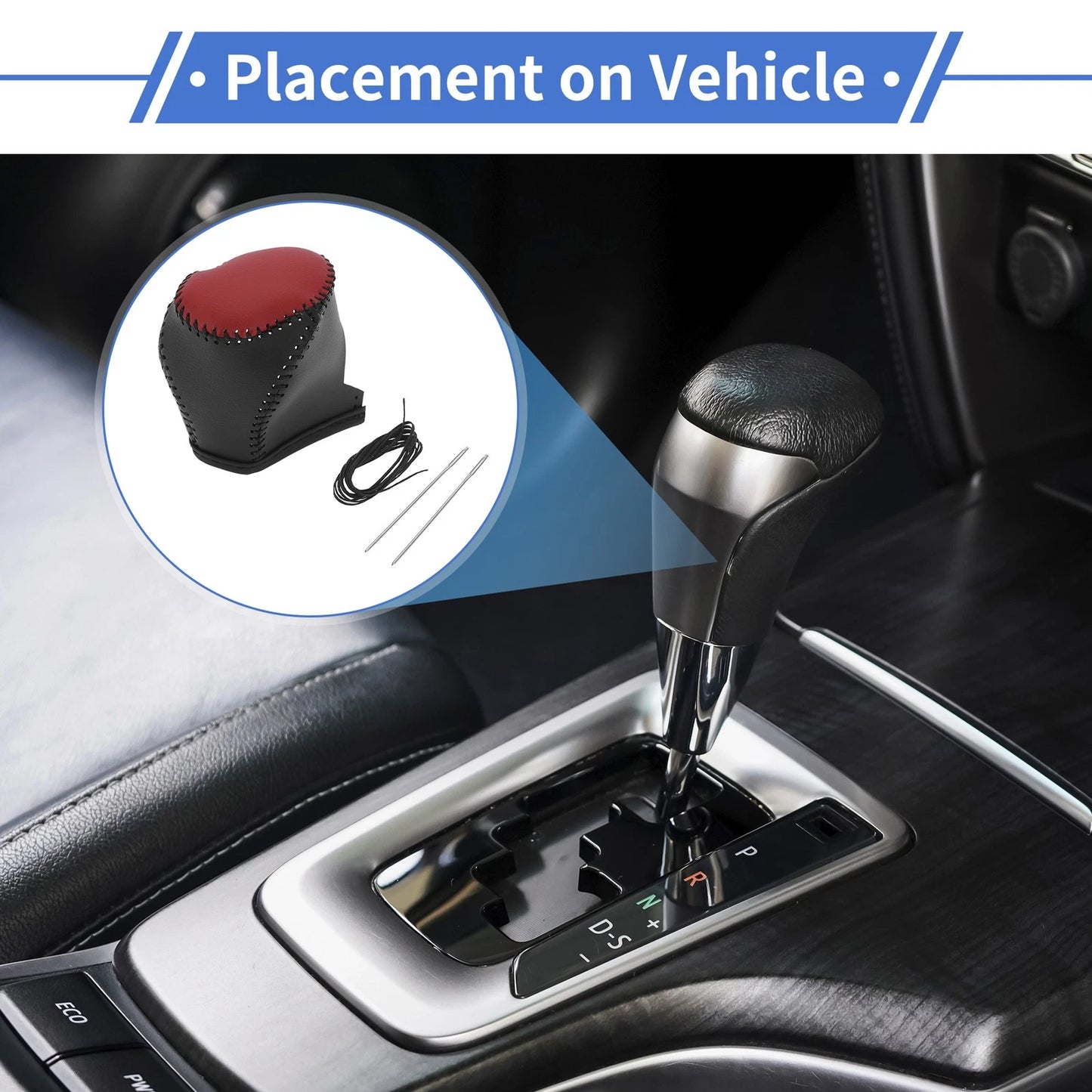 1 Set Gear Shift Knob Cover Black Red Faux Leather for Toyota CH-R (2017–2021)