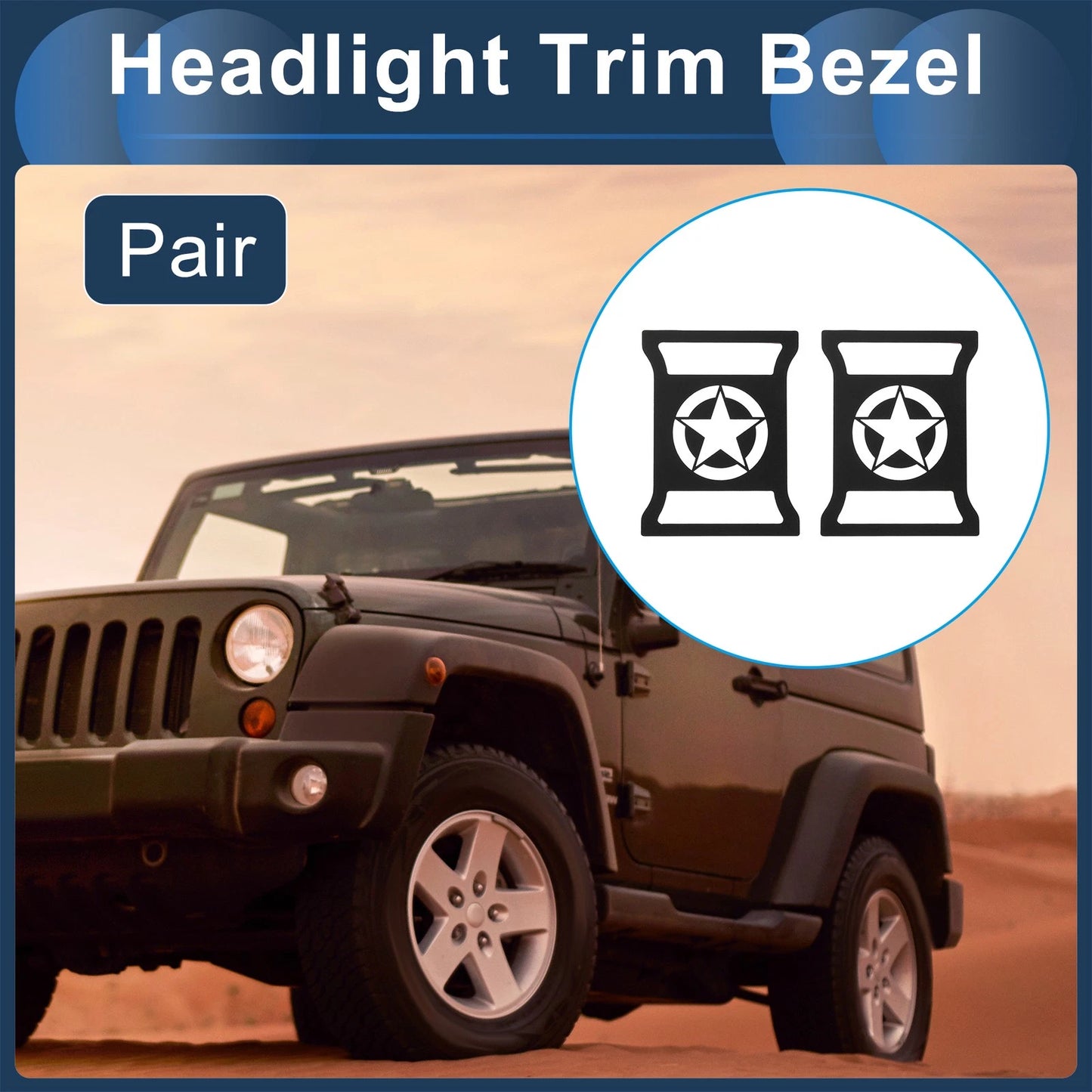 Headlight Trim Bezels 2 x for Jeep Wrangler (2011-2018) Black