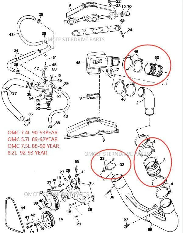 Elbow Exhaust Hose for OMC Sterndrive Volvo Penta 4.3-8.2