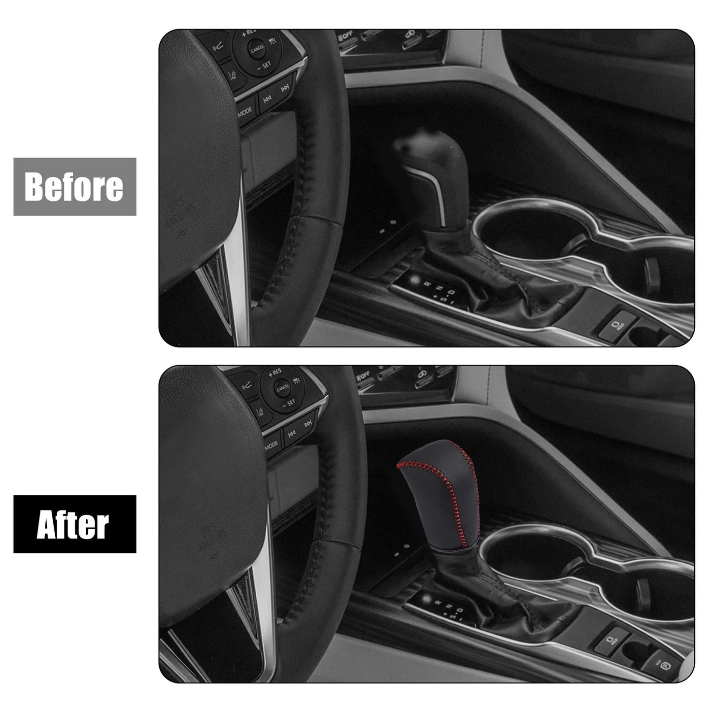 Black Faux Leather Gear Shift Knob Cover for Toyota Camry (2007–2011)