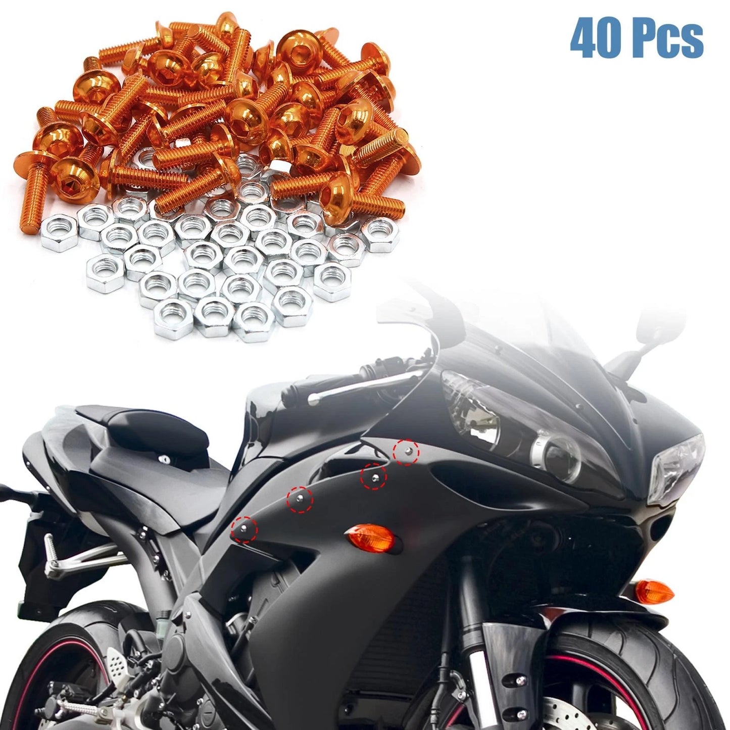 Bolts Screws Nuts / 40pcs M6 Orange Alloy Hex Socket Head for Motorcycle