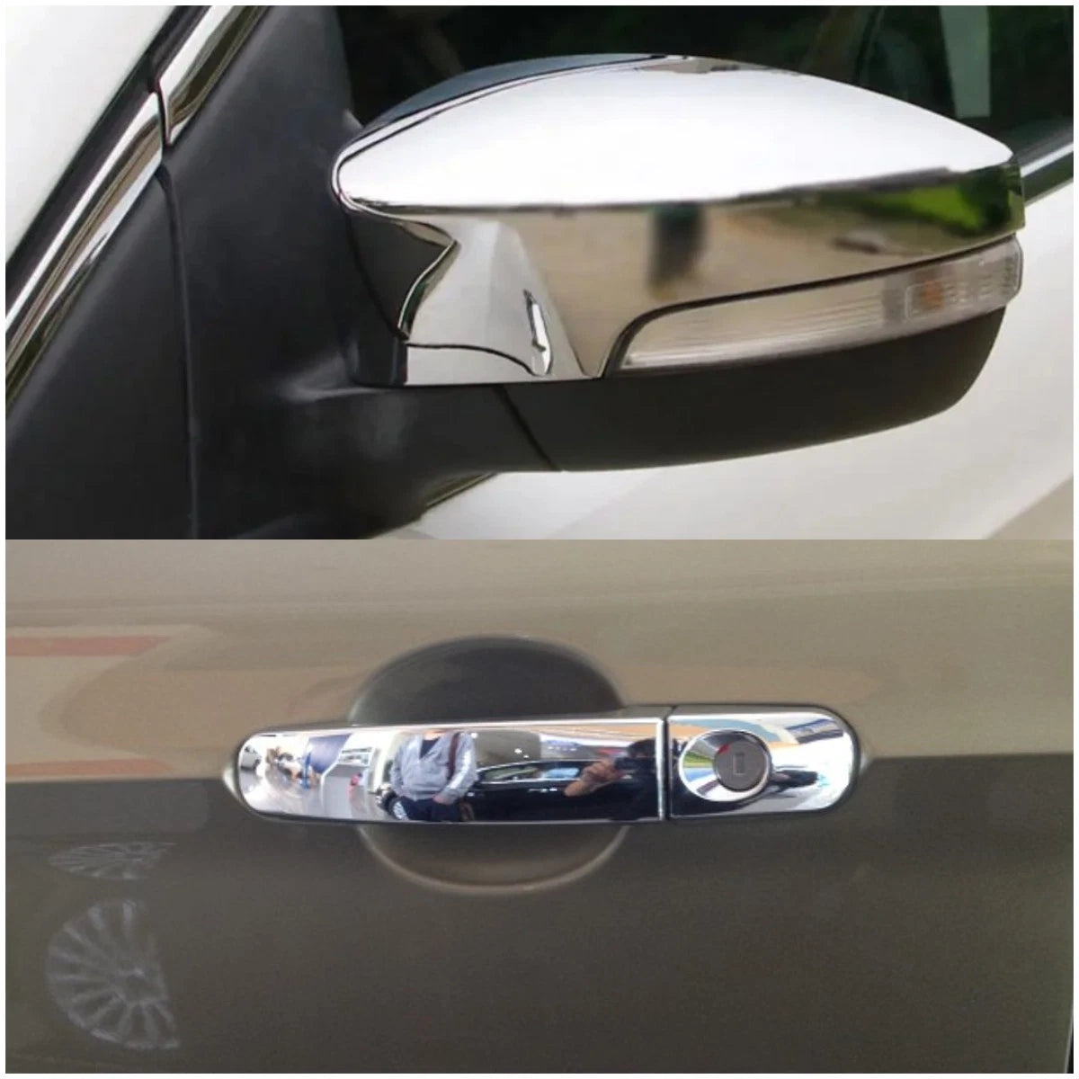 Chrome Mirror & Door Handle Set Cover Trim for 2013-2016 Ford Escape Kuga 10 pcs