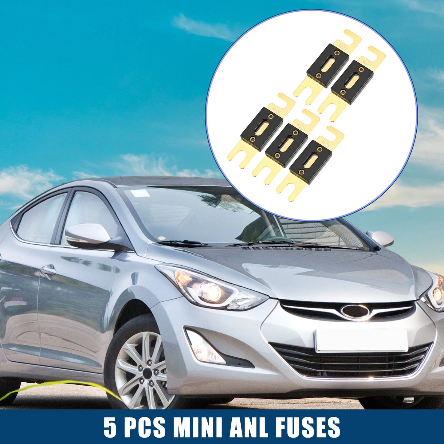5 x Mini ANL 450A Fuses for Car, Motorcycle, Boat - Gold & Black