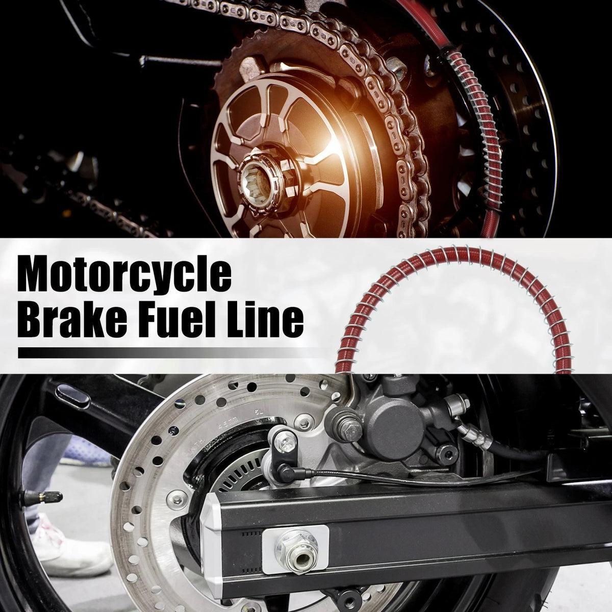 60cm 10mm Motorcycle Braided Brake Clutch Oil Hosing Fitting Ends Red