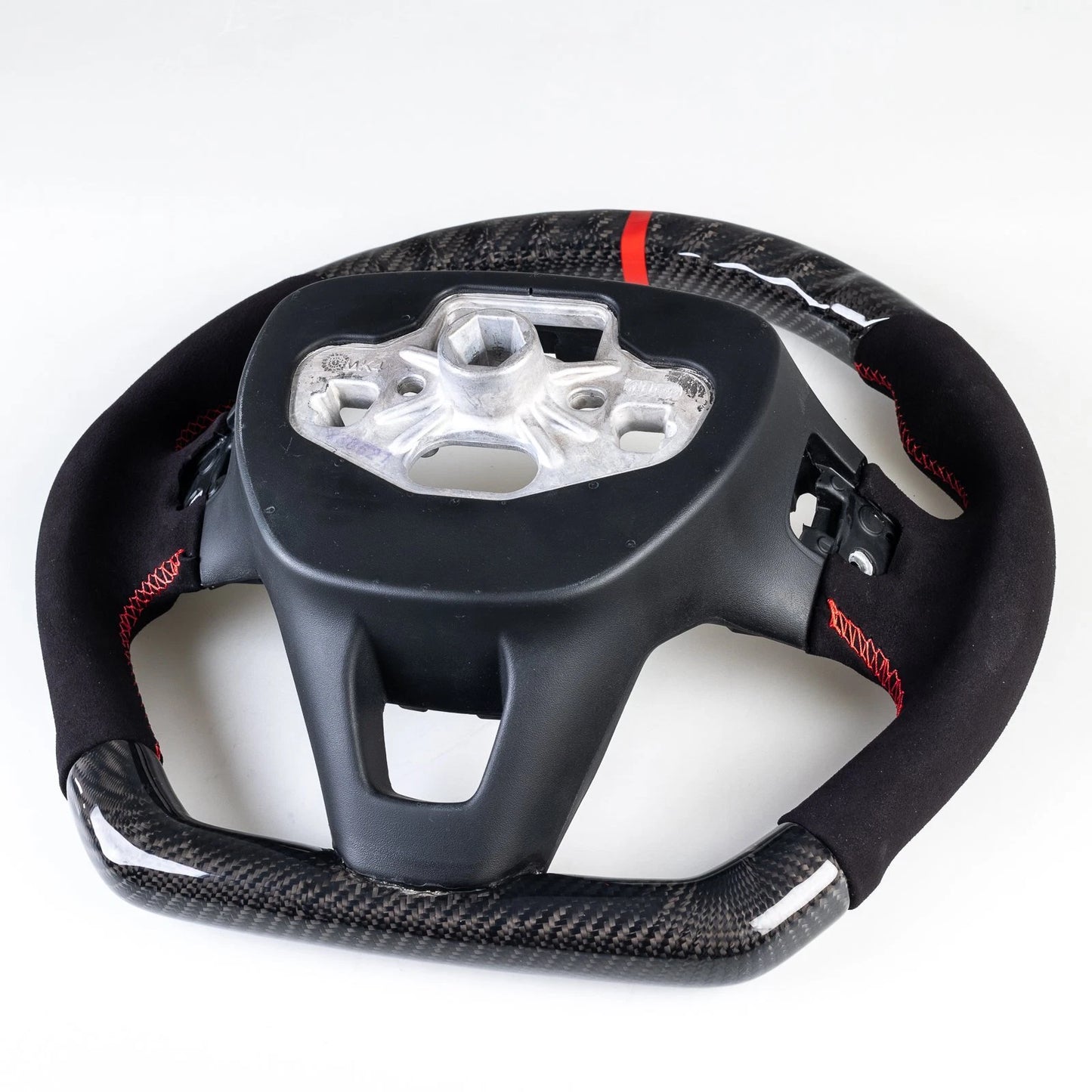Steering Wheel Carbon Fiber Flat Bottom Suede Red for Ford Focus Kuga (2020-2023)