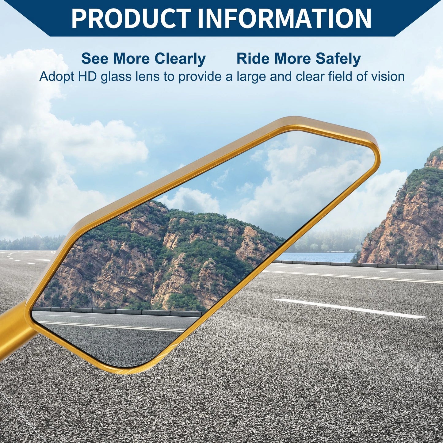 Rear View Mirror M8/M10 for Motorcycle Gold Tone Aluminum Alloy