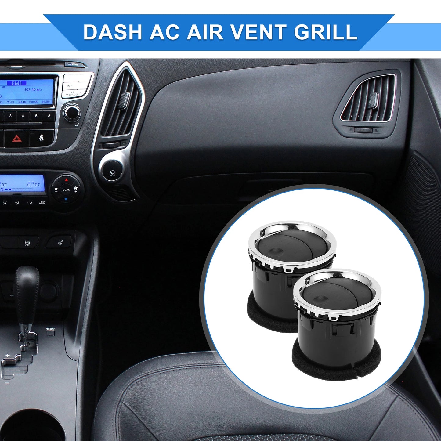 Center Dash A/C Outlets for Ford Fusion (2006-2009) Black Silver ABS