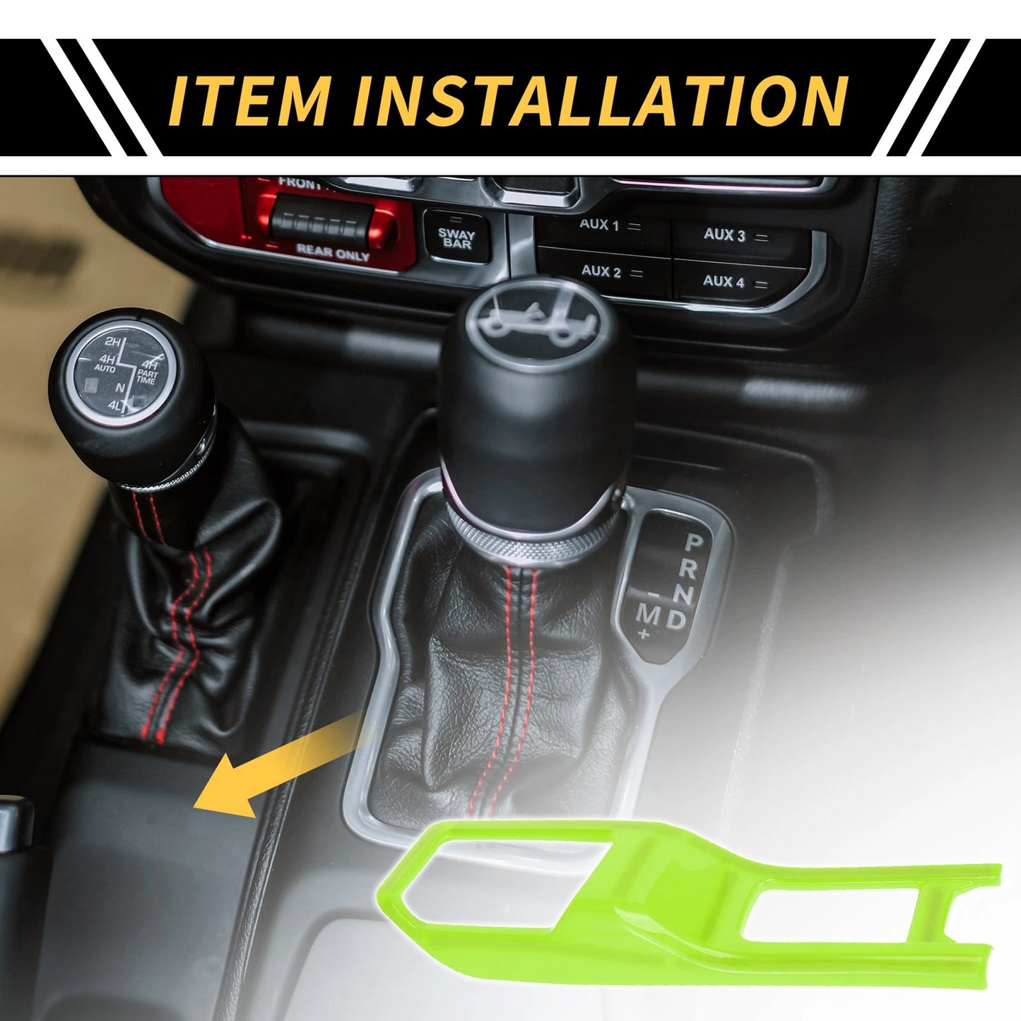 4WD Gear Shift Panel Cover Trim for Jeep Wrangler JL JLU (2018-2024) Green