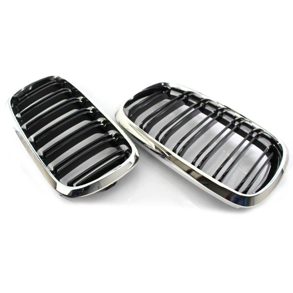 2 x Black+Chrome Front Grill Dual Slat for BMW X5 F15 X6 F16 M (2014–2018)