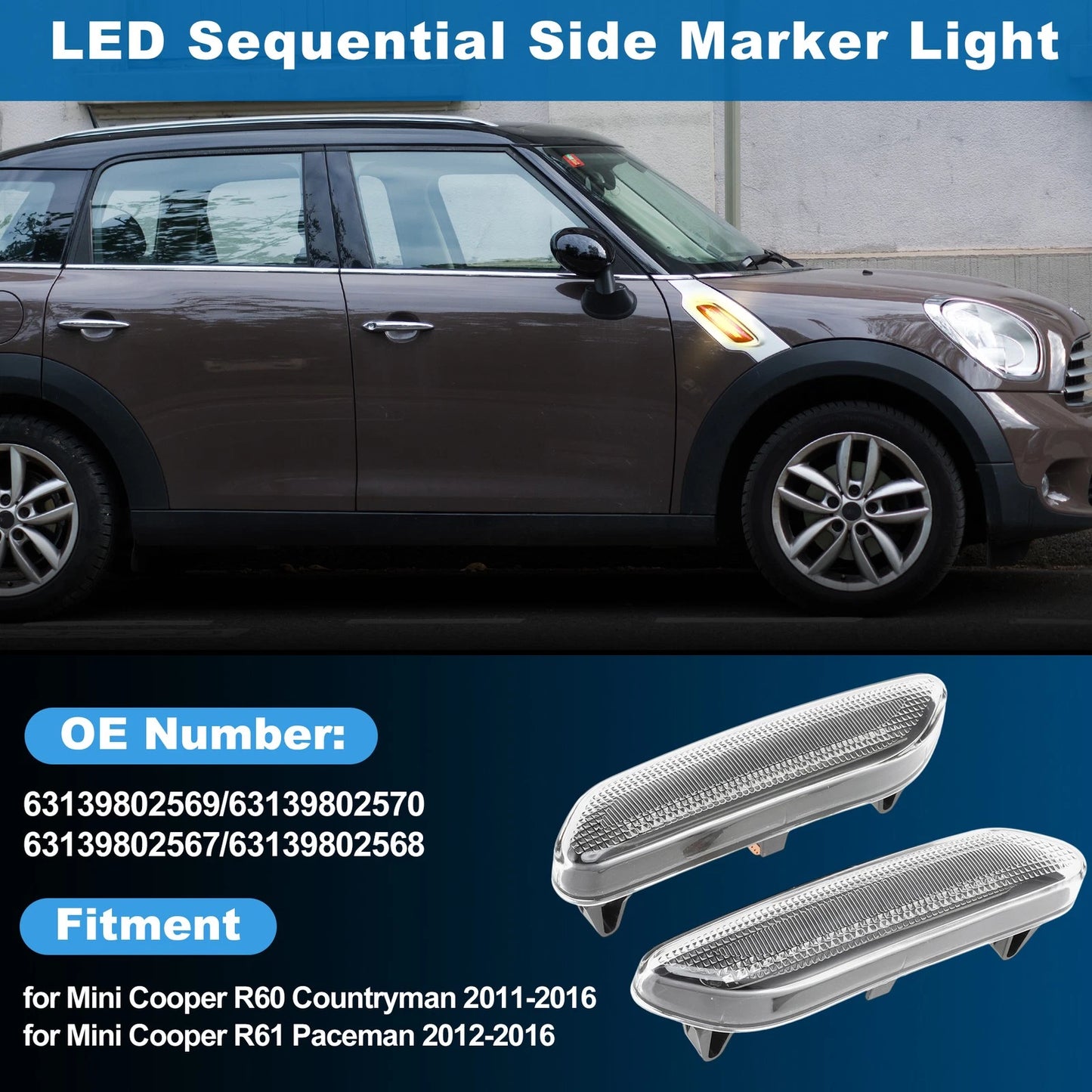 LED Sequential Fender Marker Turn Signal Lights for Mini Cooper R60 R61 (2011-2016)