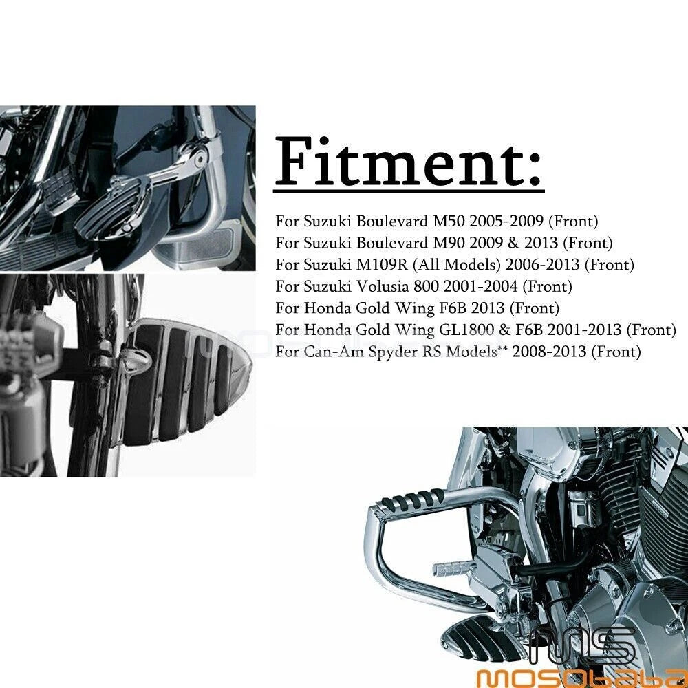 Chrome Wing Style Foot Pegs for Suzuki Boulevard M50, M90 & Honda Gold Wing GL1800 (2006-2023)