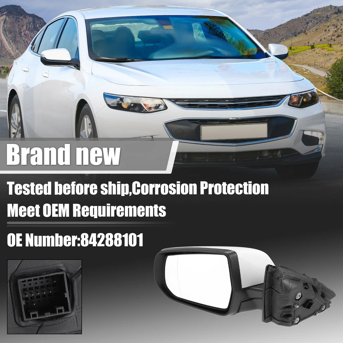 Left Side Exterior Door Mirror Assembly White for Chevrolet Malibu Hybrid