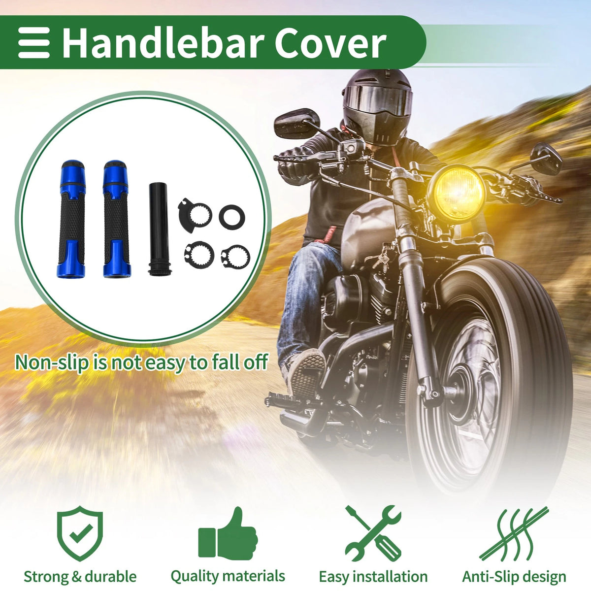 7/8 22mm Hand Grips Cover Kit for Motorcycle Black Blue Rhombus