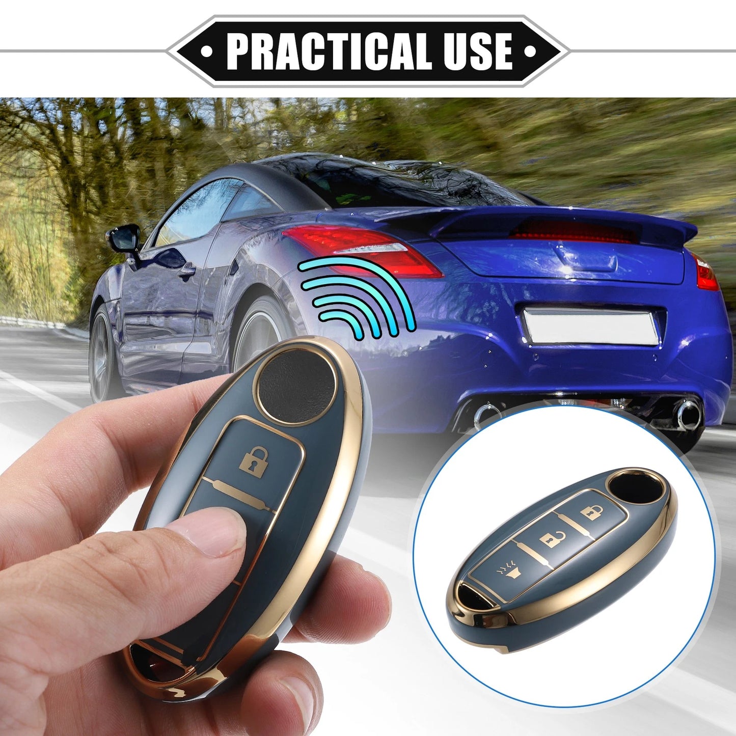 3 Button Key Fob Shell Cover Case for Nissan Altima Armada TPU Blue