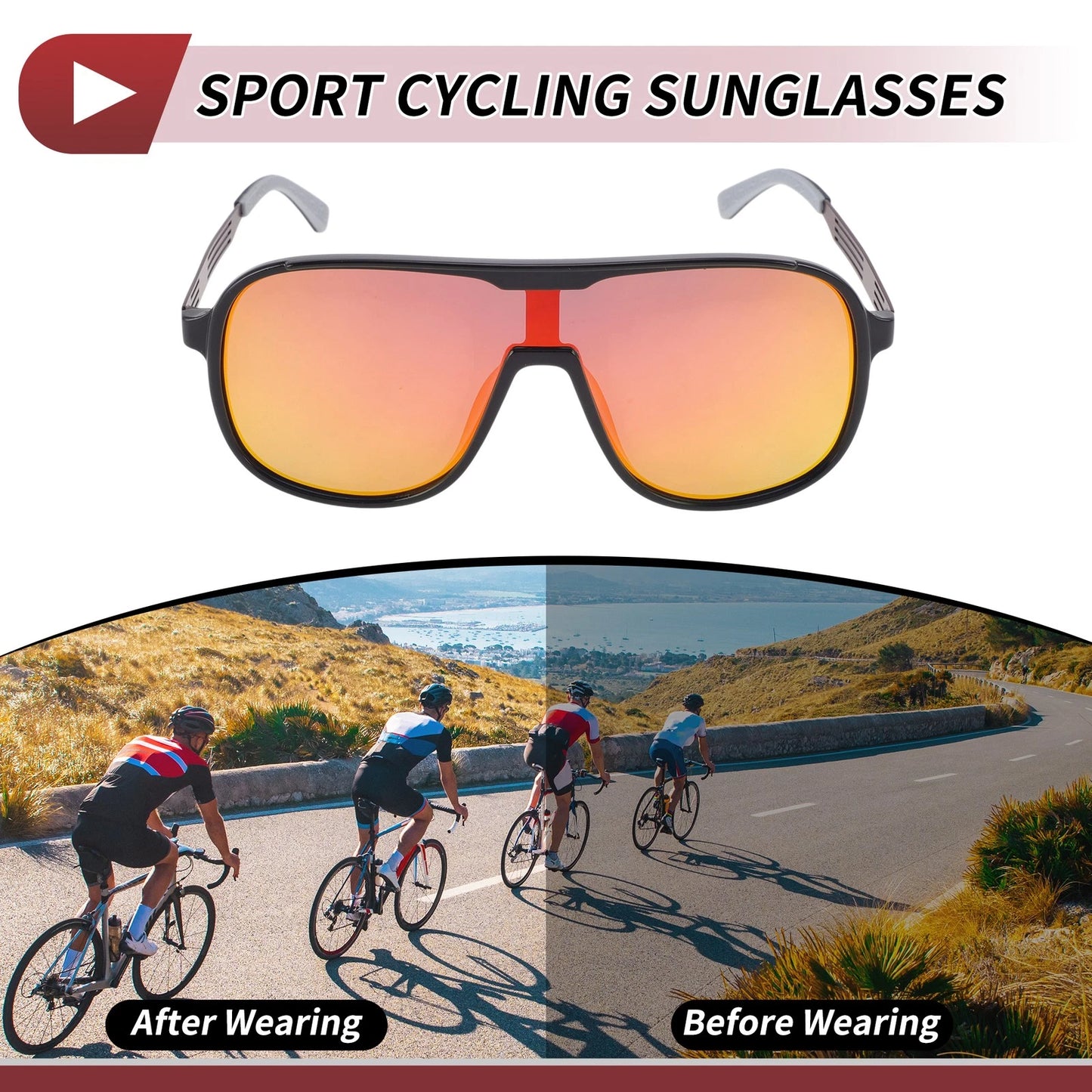 1 x Set Motorcycle Riding Goggles Red Lens Black Frame Tri-Acetyl Cellulos PC