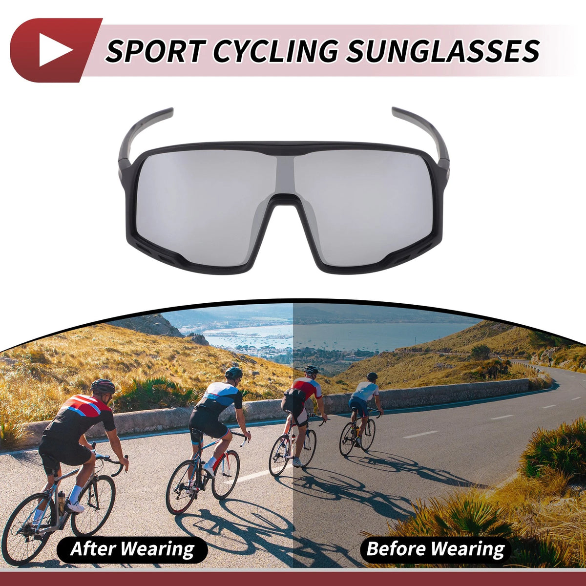 1 x Set Motorcycle Riding Goggles Silver Tone Gray Lens Black Frame PC UV400