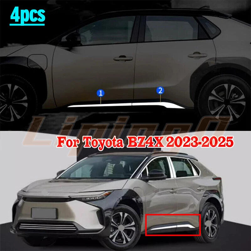 4X Chrome steel Car Door Side Molding Cover Trim for Toyota BZ4X (2023–2025)