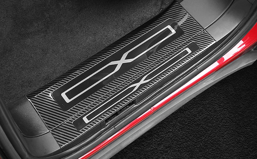 Carbon Fiber Door Sill Plate Guard Cover Trim for Tesla Model X (2017-2023)