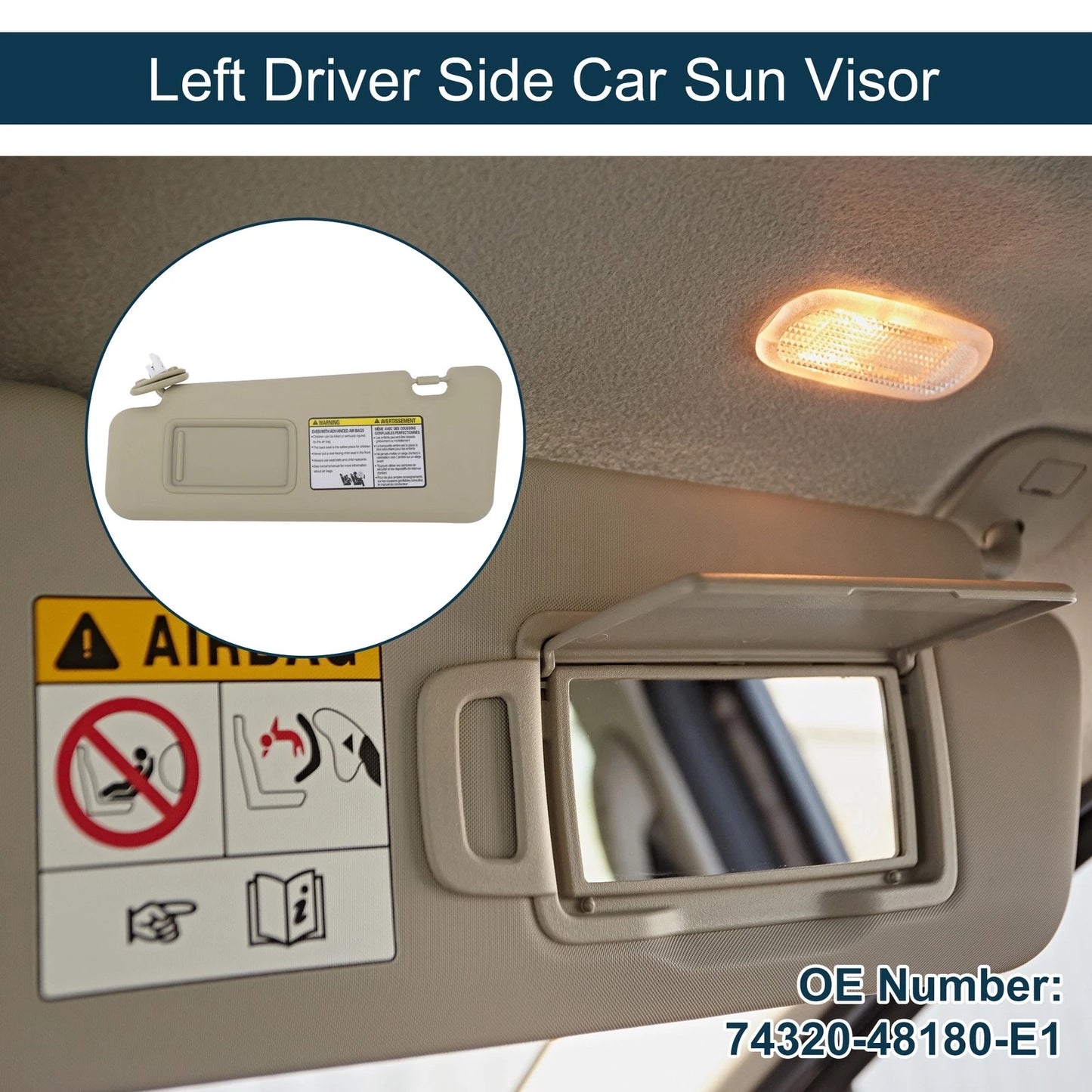 Left Driver Side Sun Visor w/ Mirror for Toyota Highlander (2001-2007)
