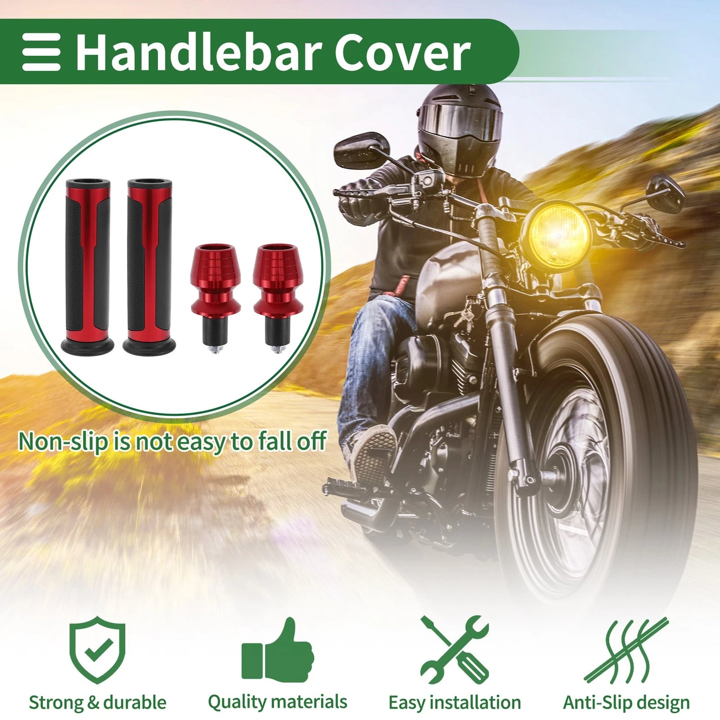 7/8" 22mm / 1 Set / Hand Grips Rubber Red for Universal Motorcycle