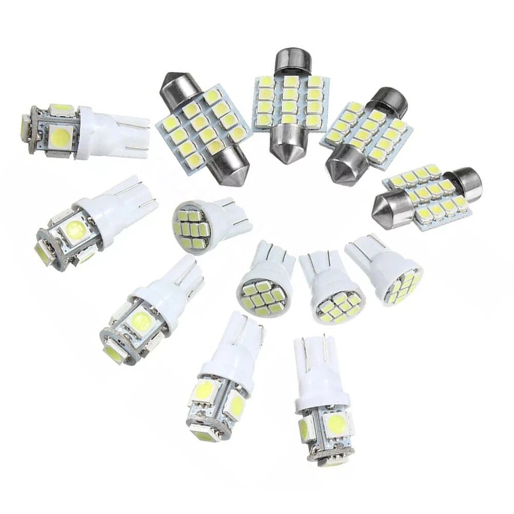 13Pc White LED Interior Light Package for Car Dome License Plate Bulbs