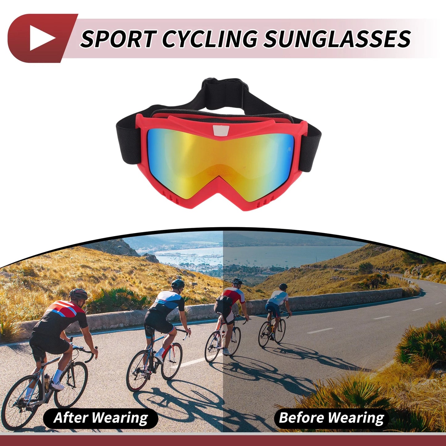 1 Pc Motorcycle Riding Goggles Red Lens Frame for PC Cycling Sunglasses