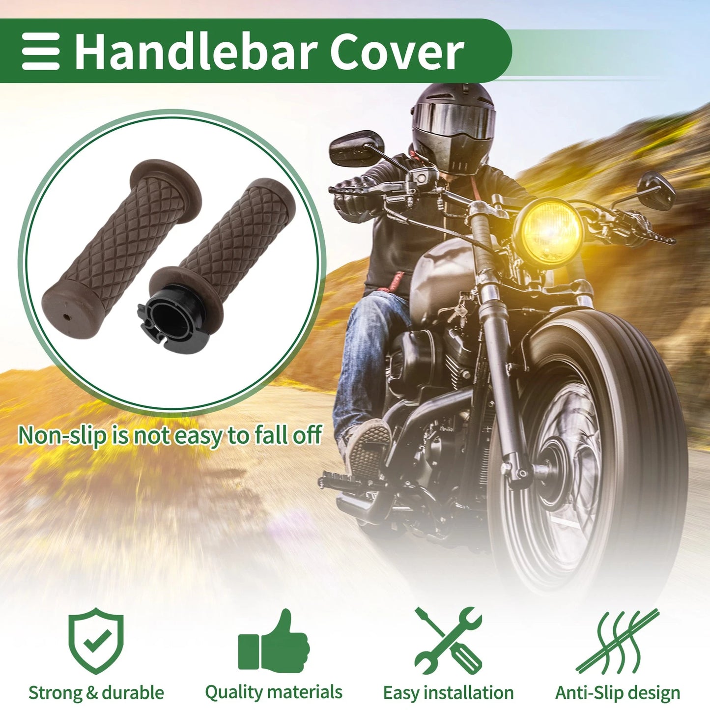 7/8 22mm Hand Grips Cover Kit TPU Dark Brown for Motorcycle