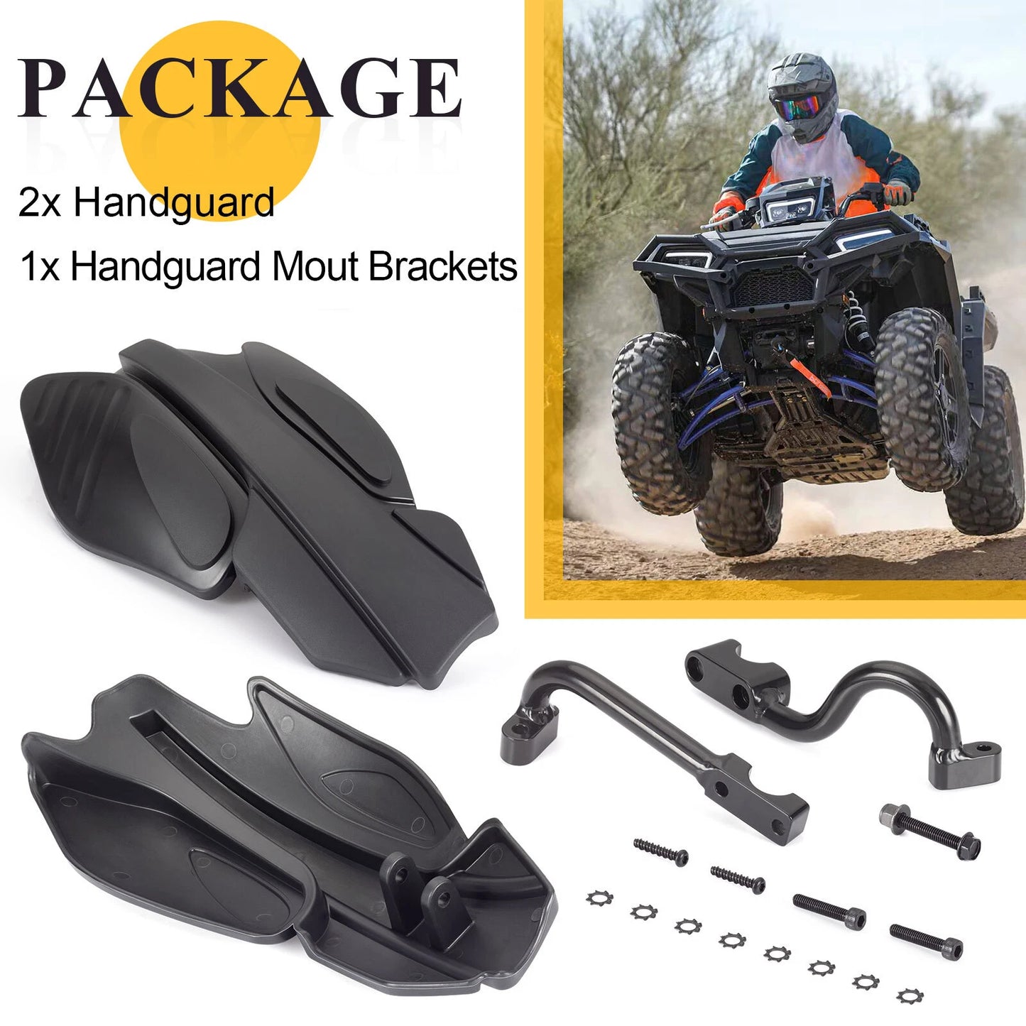 Black Hand/Wind Guard Bracket Mount Kit for Polaris Sportsman 570/800/850/1000