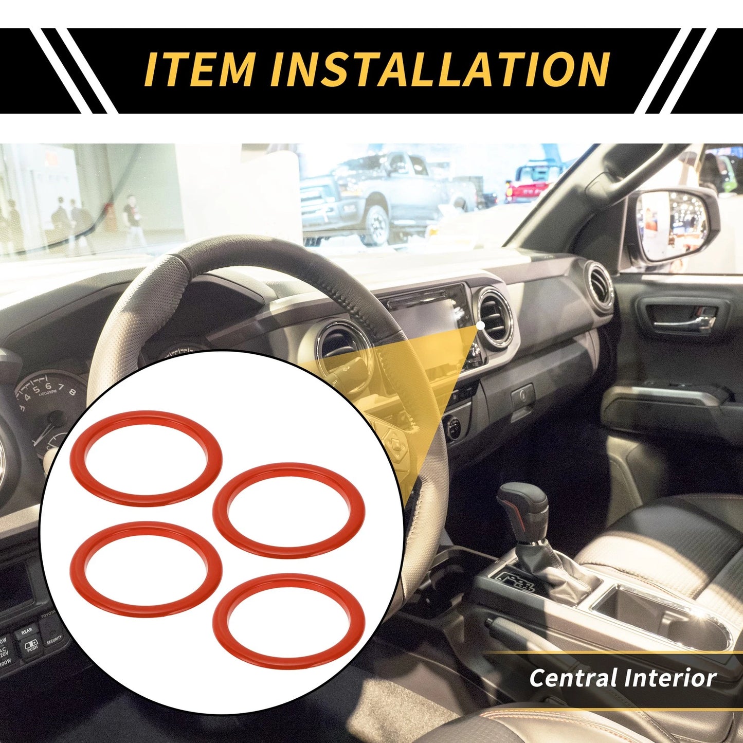 AC Vent Dashboard Decoration Rings Orange for Toyota Tundra (2014-2021) 4 Pcs
