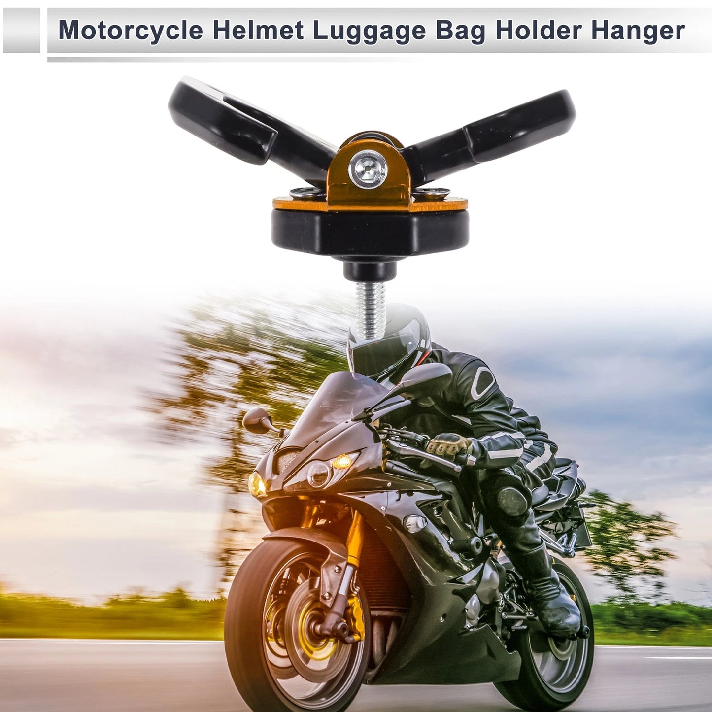 Horn-type Double Hook Aluminum Alloy Motorcycle Hanging Hook Black Gold Tone