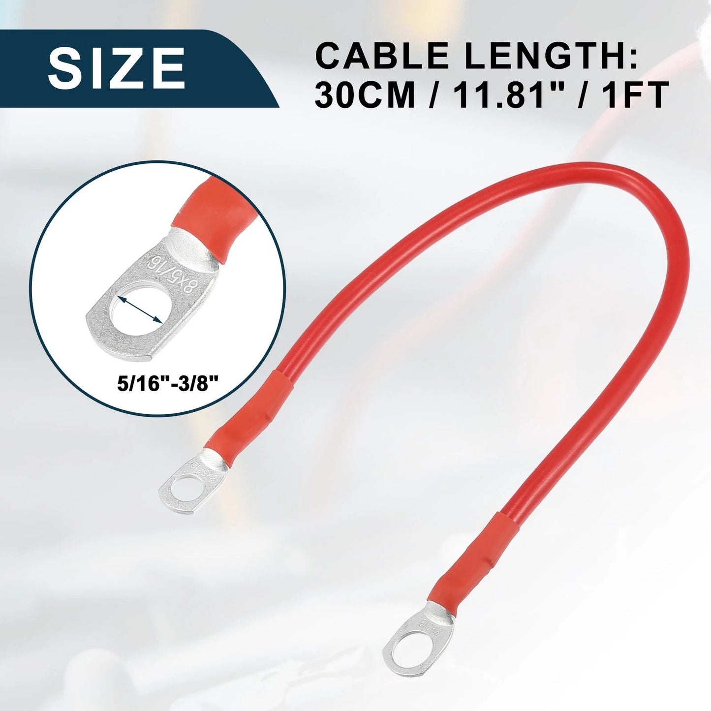 Cable / 5/16–3/8 in / Battery Copper Wire Red for Car