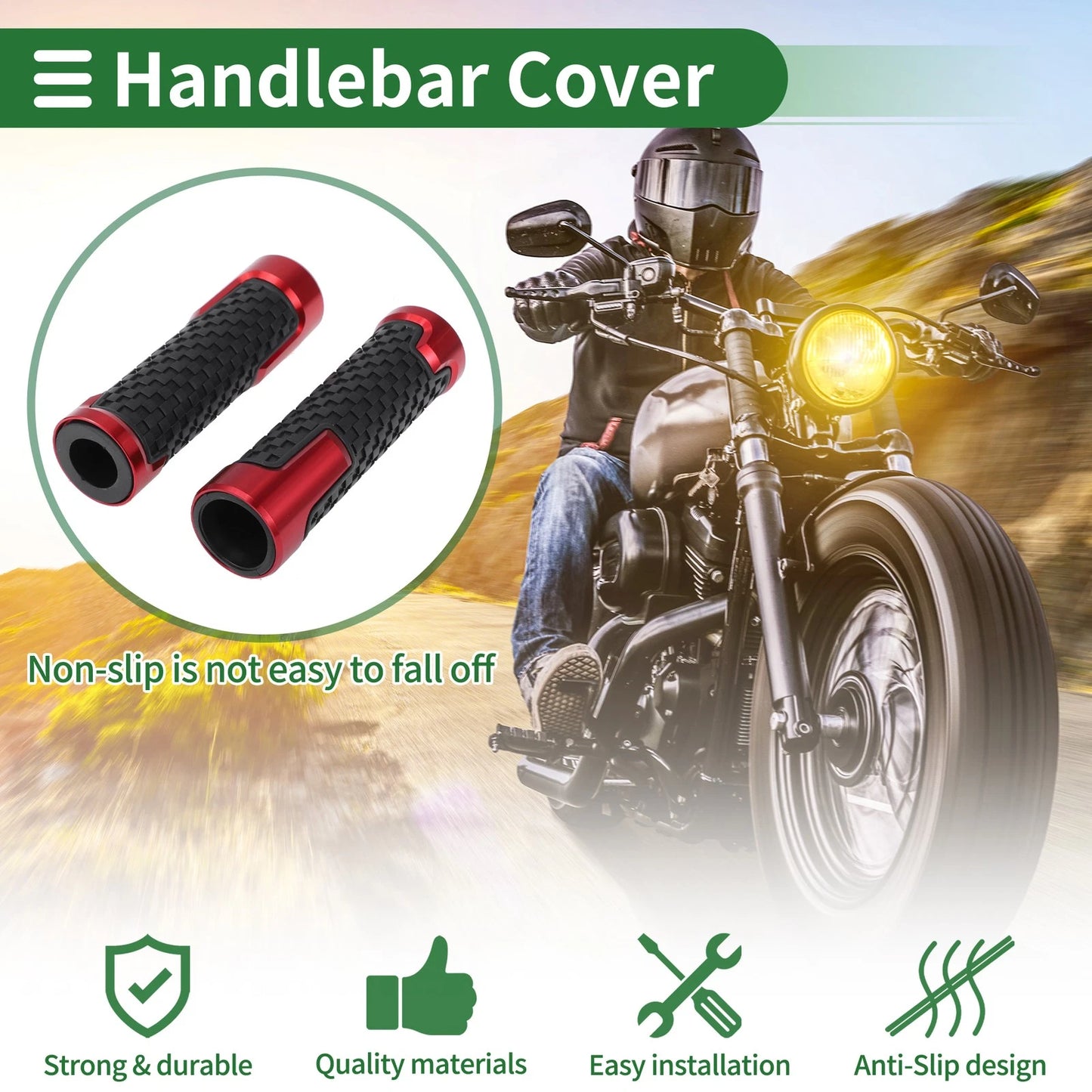 7/8 22mm Motorcycle Hand Grips Aluminum Red, Handlebar End Grips