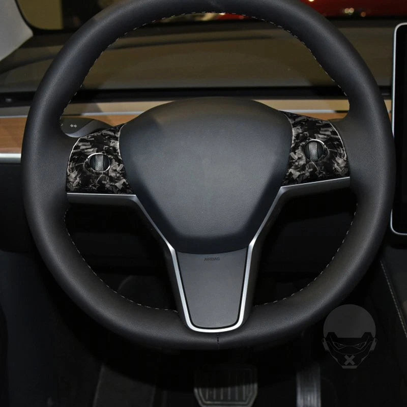 Forged Carbon Fiber Steering Wheel Button Cover Trim for Tesla Model 3/Y