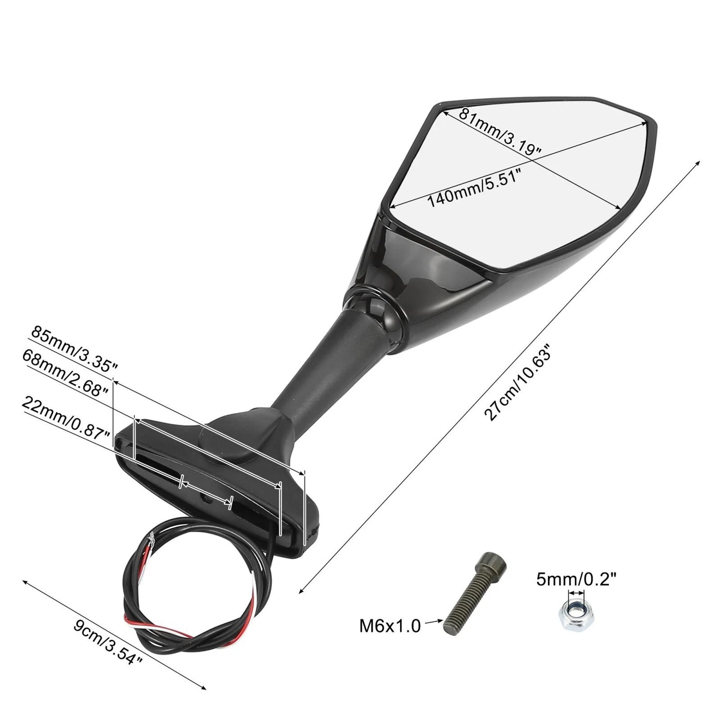 Pair Universal Motorcycle Side Mirror LED Turn Signal Black for Make Model