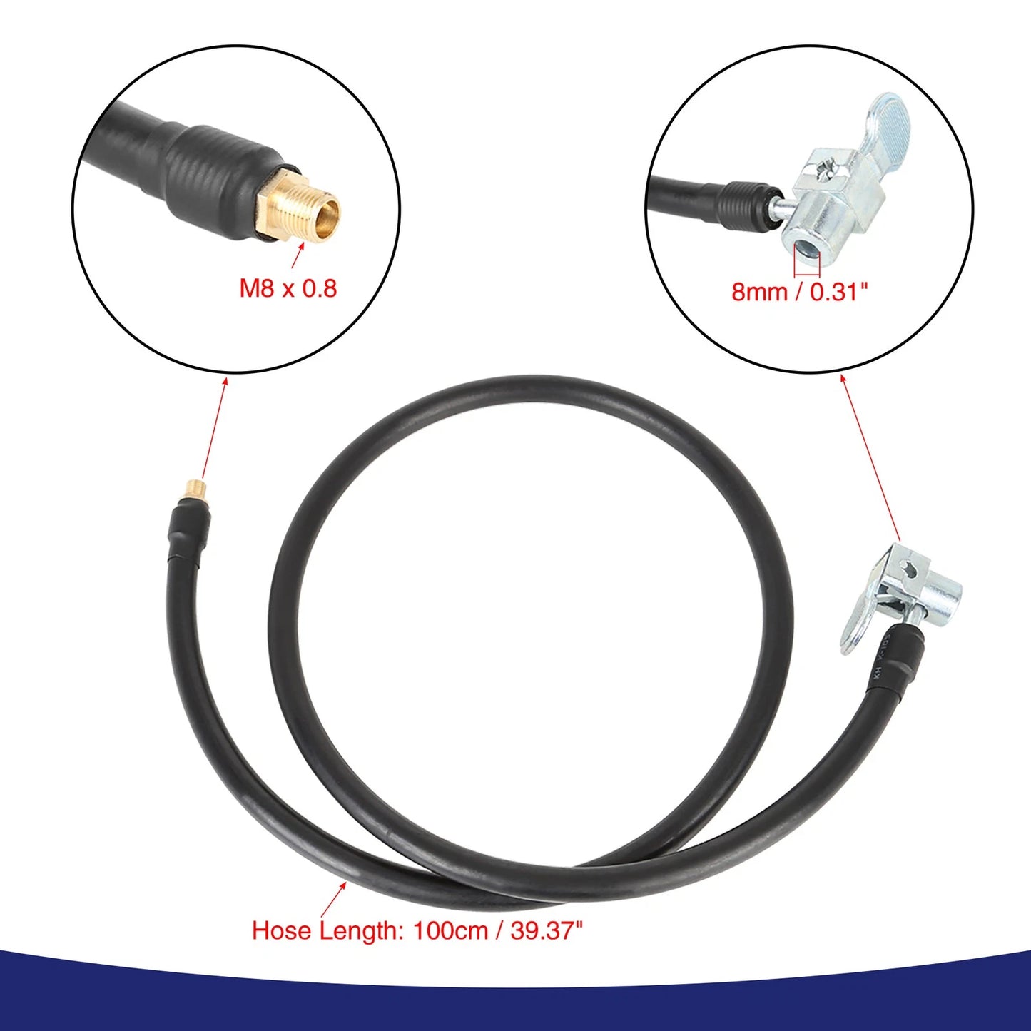 100cm 39.37'' Tire Inflator Pump Hose w/ Lock Air Chuck for Car/Motorcycle