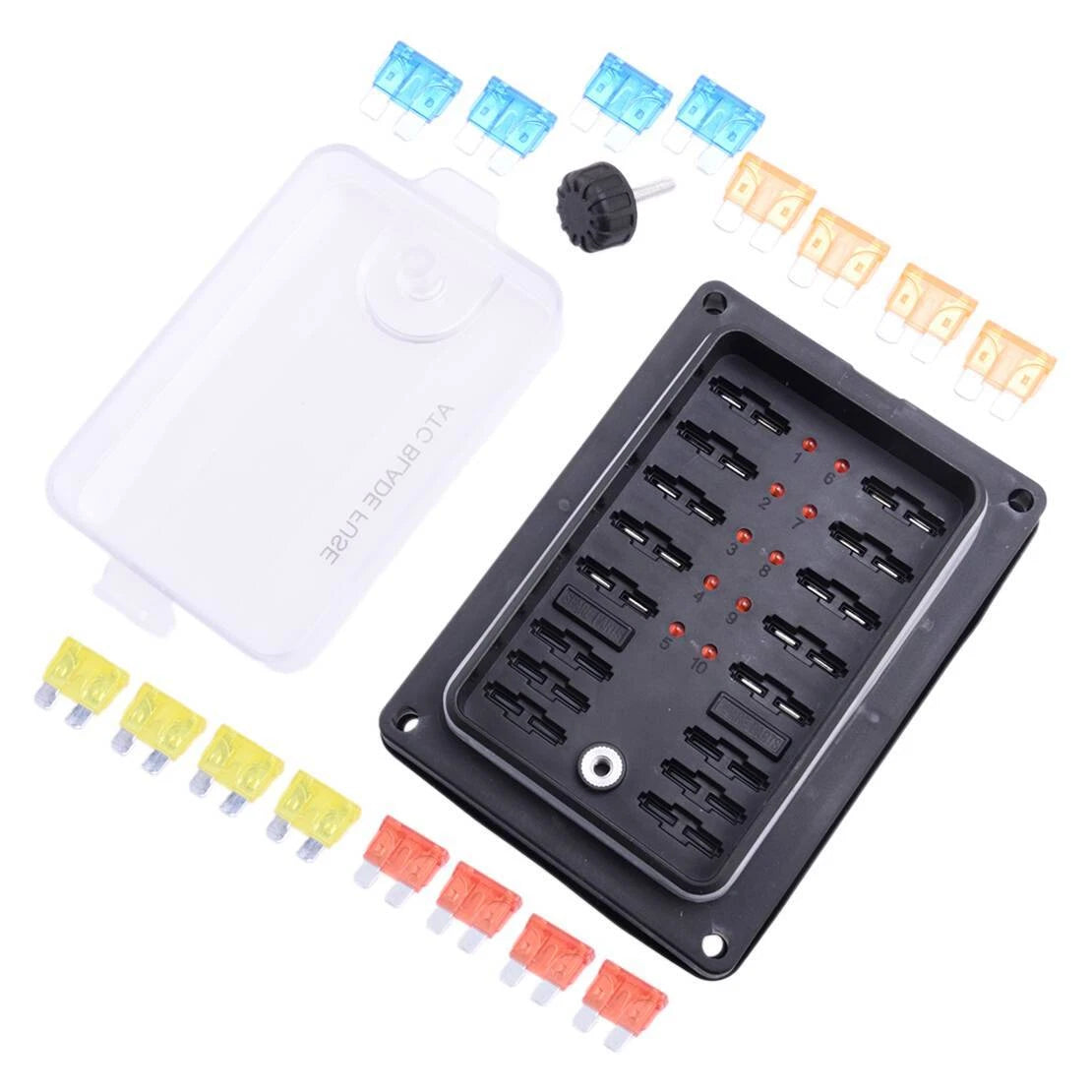 10 Way Fuse Box Standard Blade Fuses Holder Terminal Block for Hot Rods