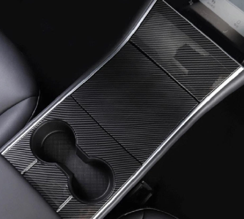 Carbon Fiber Front Water Cup Holder Cover Trim for Tesla Model 3 (2018-2023)