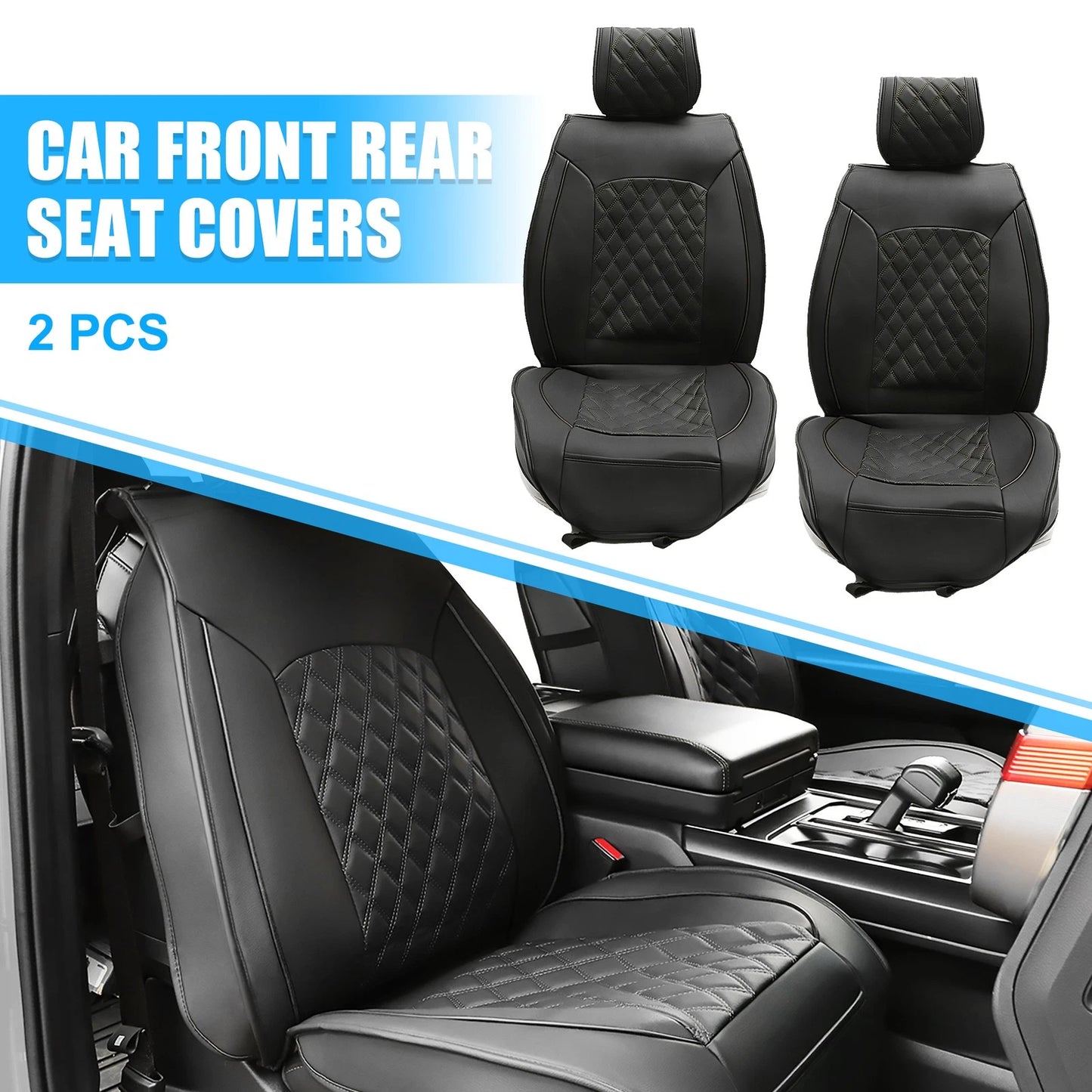 Front Seat Cover Cushion for Ford F150 F250 Black Seat Protectors 2 x Pcs
