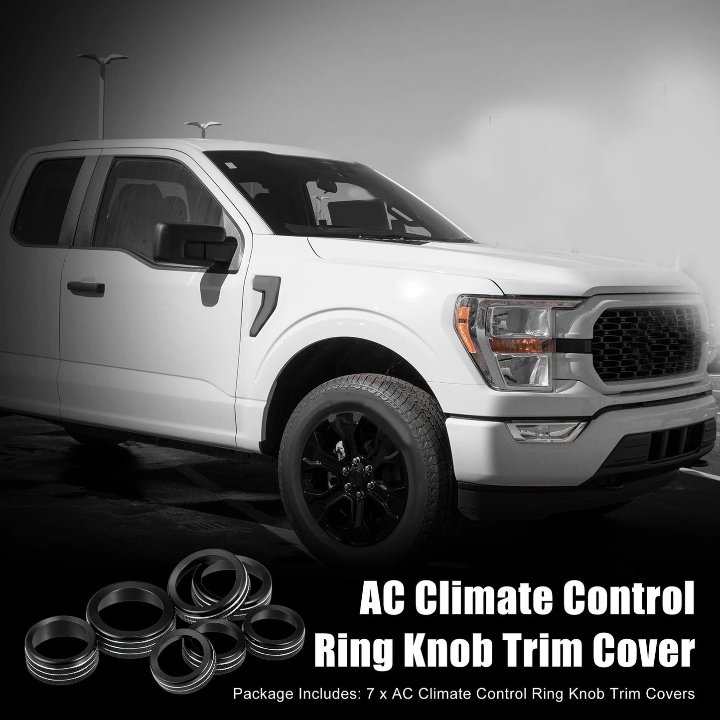 7 x Black AC Climate Control Knob Trim Covers for Ford F-150 (2021-2022)