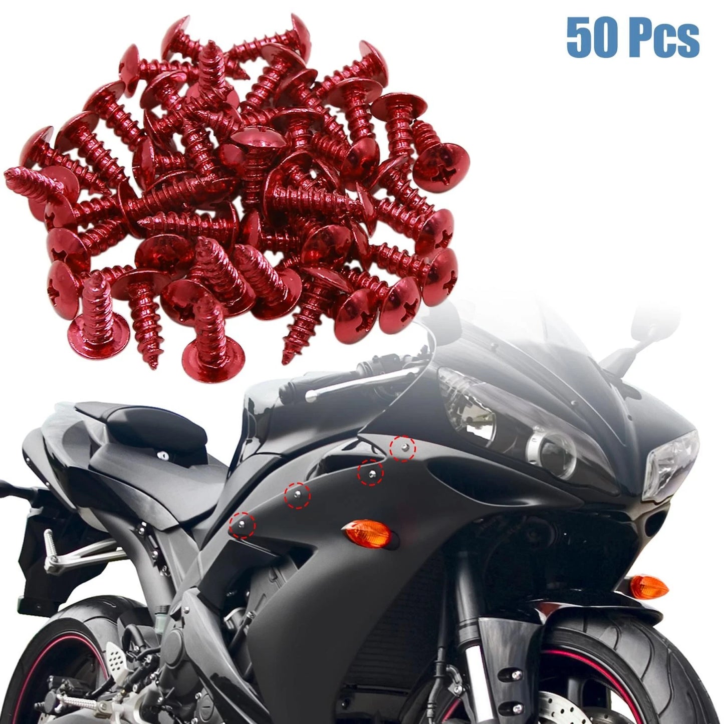 50pcs Red Round Cross Head Self-Tapping Bolts Screws for Motorcycle Car
