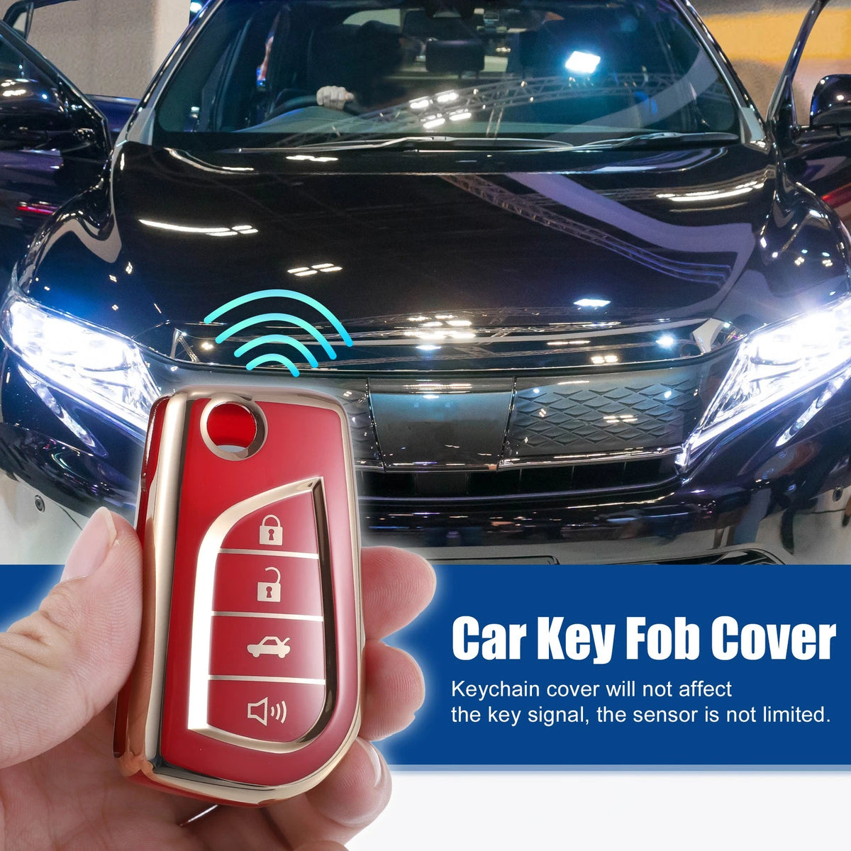 TPU Remote Key Fob Case Cover 4 Button for Toyota RAV4 (2019-2020) Red