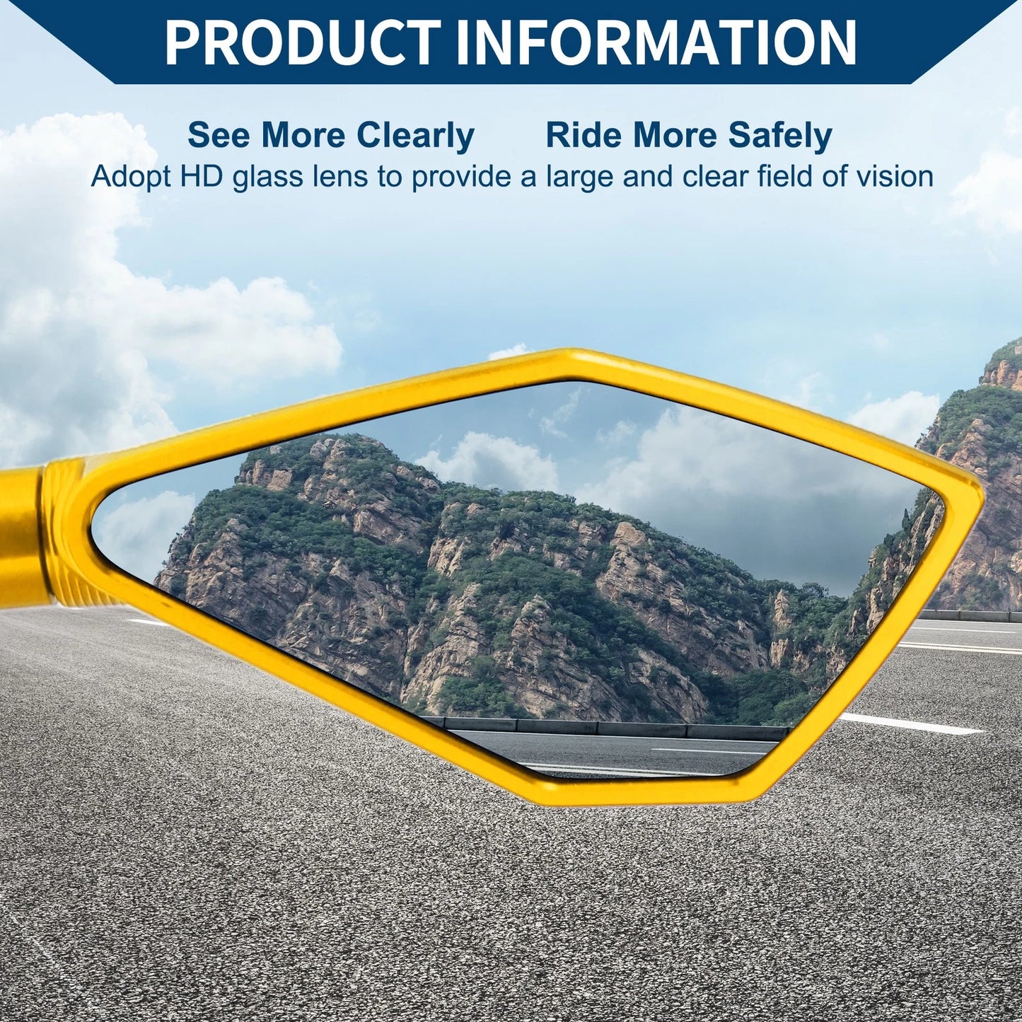 Rear View Mirror M8/M10 Prismatic Shape Gold Tone Aluminum Alloy for M8/M10