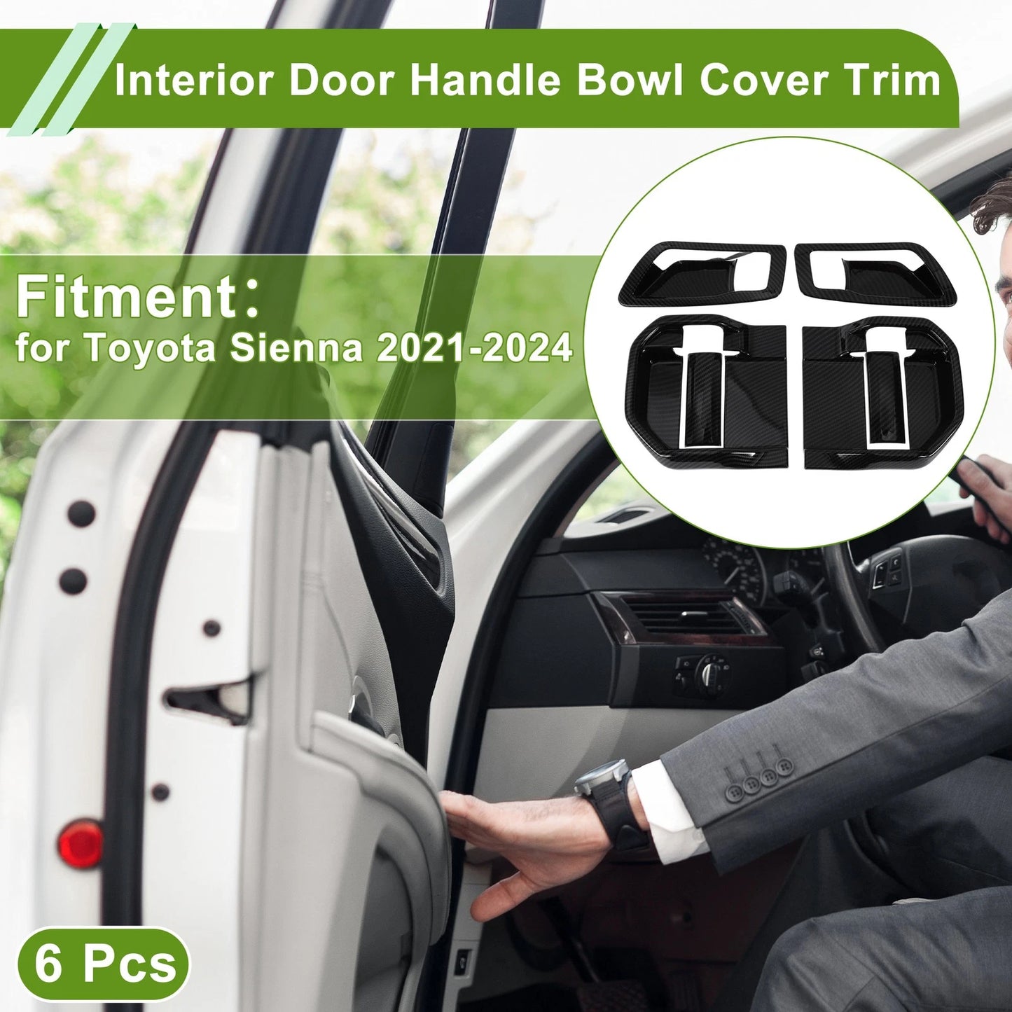 6 x Interior Door Handle Bowl Cover Trim for Toyota Sienna (2021-2024)