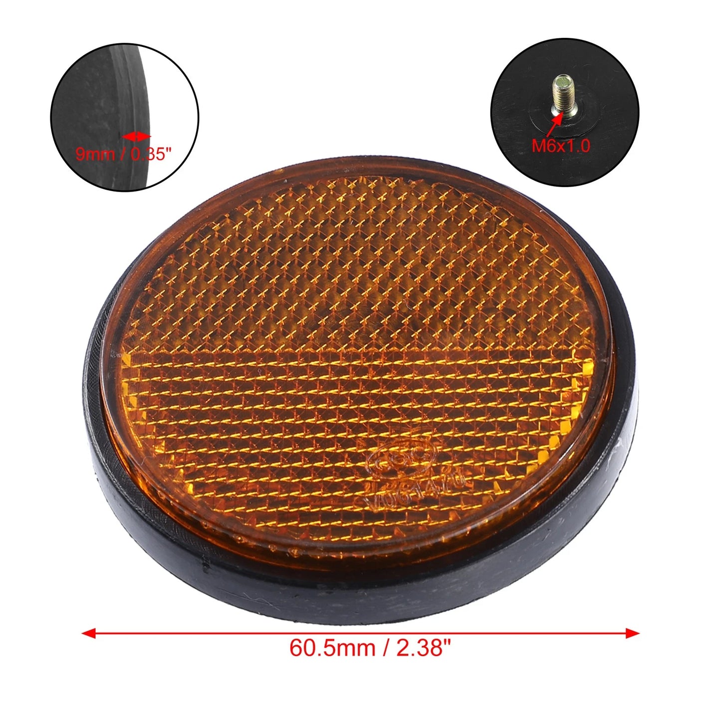 4 x M6x1.0 Orange Universal Round Screw Mount Reflective Warning Reflector