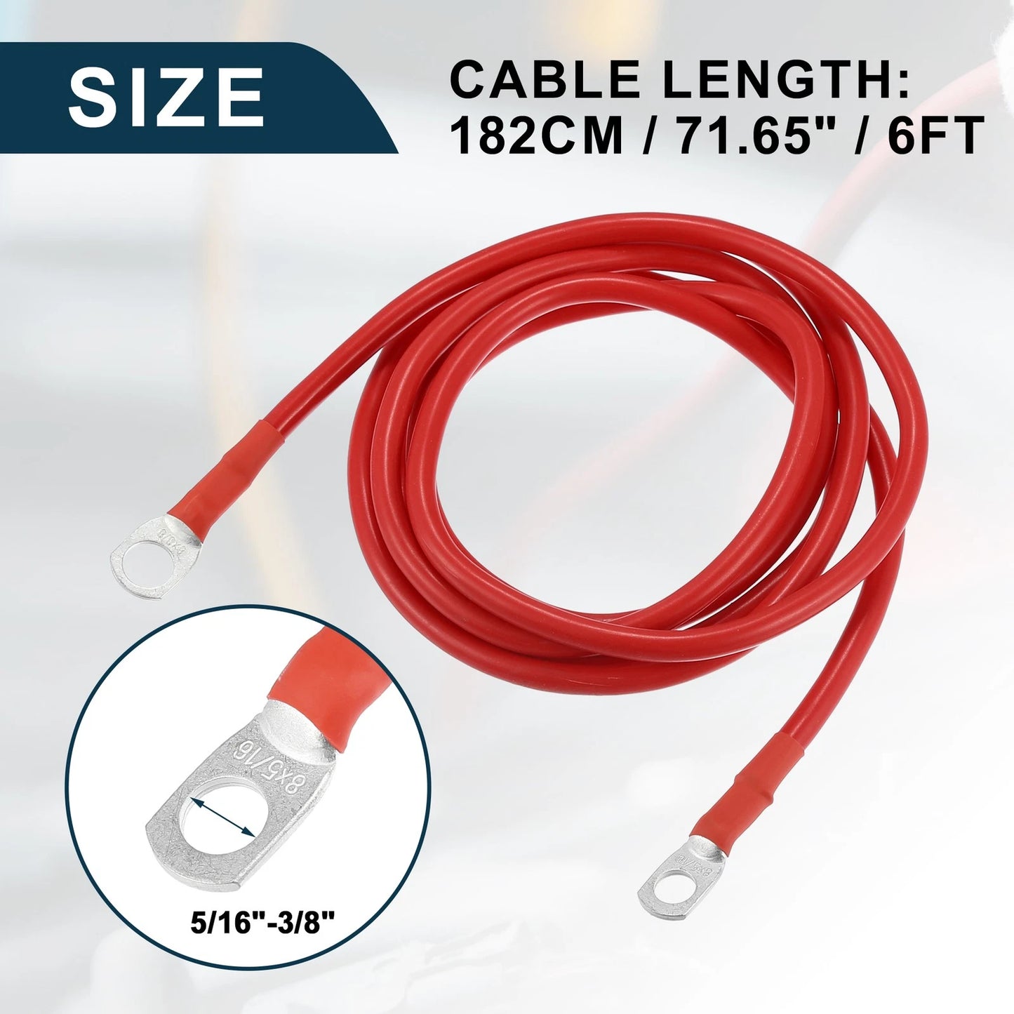 Car Battery Inverter Cable 5/16-3/8 6ft Red