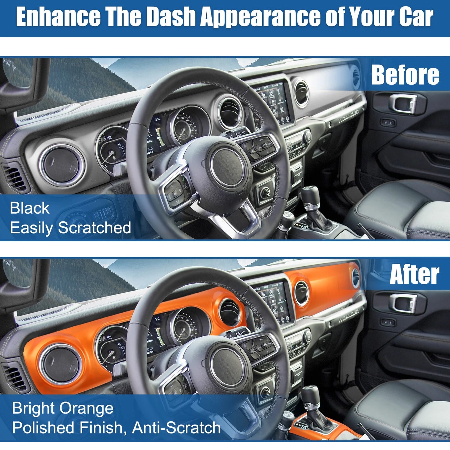 3 x Dashboard Gear Shift Panel Covers for Jeep Wrangler JL JLU Gladiator JT