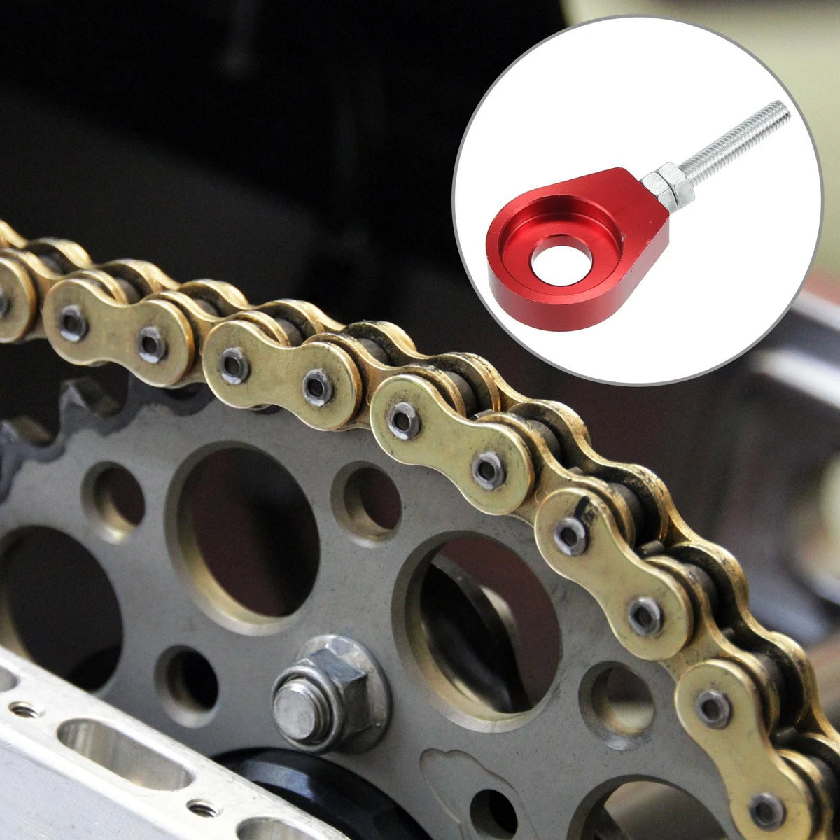 4 x 12mm Dia Hole Red Metal Universal Motorcycle Chain Axle Adjuster Tensioner