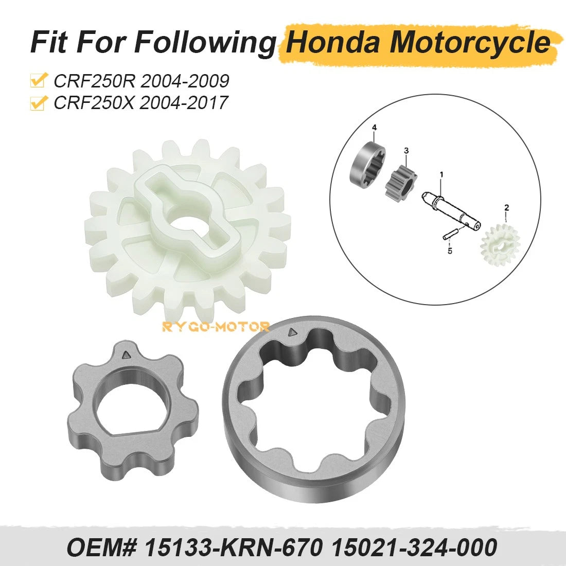 Oil Pump Rotor Set & Driven Gear for Honda CRF250R CRF250X (2004–2017)