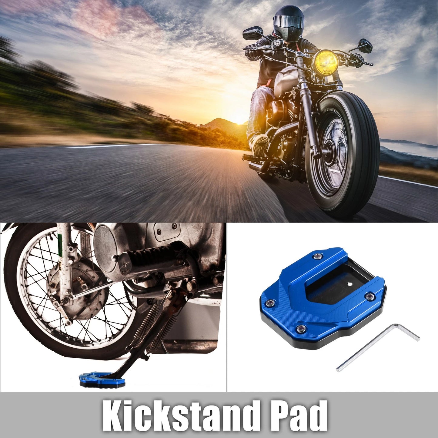 Aluminum Alloy Motorcycle Kickstand Plate Pad for BMW - Blue