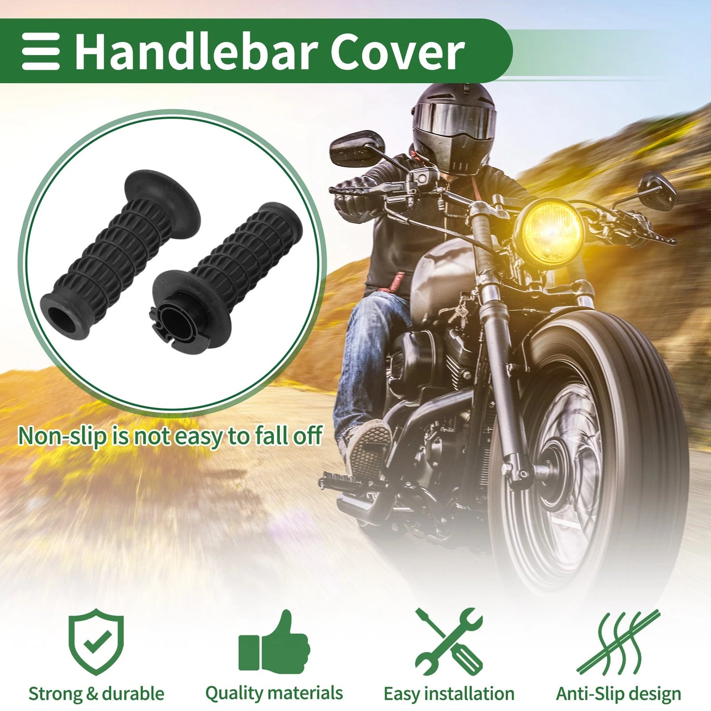 7/8 22mm Hand Grips Cover Kit for Motorcycle Bar Throttle TPU Black
